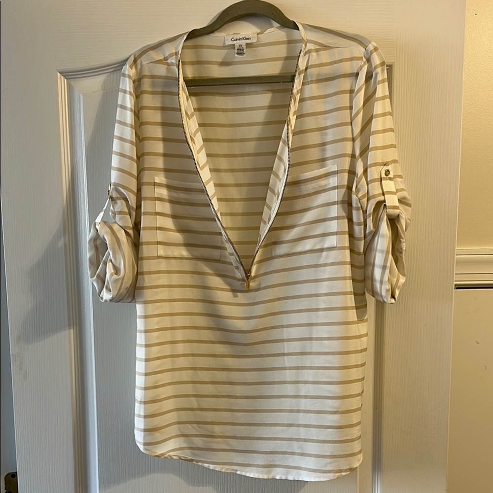 Calvin Klein Women's Cream Striped Top